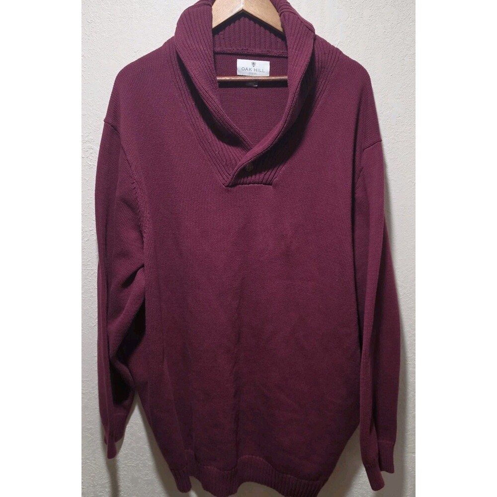 Oak Hill Sweater Mens 4XL Big Tall Burgandy Pullover Shawl Collar 100% Cotton